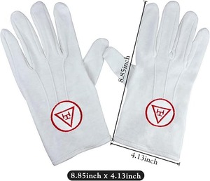 Guantes Masónicos Royal Arch para Hombre, Guantes de Ceremonia de Algodón Blanco con Símbolo Bordado, Regalia Masónica - Product Image 3