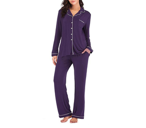 Women's <b>Pink</b> Long Sleeve <b>Pajama</b> Set with Button Front and Pocket Classic Sleepwear Full Length 100% <b>Silk</b> Summer Wear - Product Image 4