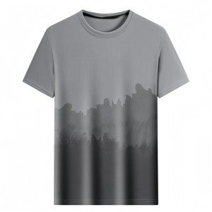 เสื้อยืดคอกลมแขนสั้นผู้ชายสีน้ำเงินไล่เฉดลายพิมพ์แบบระเหิด ผ้าถักโพลีเอสเตอร์ 100% ระบายอากาศได้ดี ทรงปกติ - Product Image 4