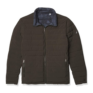 Chaqueta Acolchada Negra para Hombre, Cuello Alto, Cierre de Cremallera, Cortavientos, Informal, de Poliéster, Corte Regular - Product Image 1