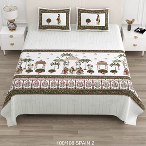 Premium Traditional Cotton <b>Bedspread</b> Bedsheet Set with 2 Pillow Covers Soft <b>Lightweight</b> Bedroom Bedding - Product Image 3