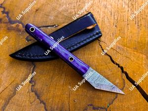 มีดอเนกประสงค์เหล็กดามัสกัสพรีเมียม คุณภาพสูง คมกริบ ใบมีดคงที่ ด้ามไม้ ขนาด 2 นิ้ว มีดคัตเตอร์ขนาดเล็กพกพาได้ตามกฎหมาย - Product Image 5