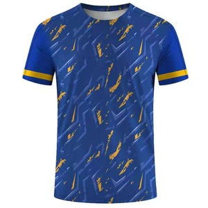 Camiseta Deportiva de Manga Corta para Hombre, con Patrón Geométrico Azul, Cuello Redondo, Secado Rápido, Tejido de Punto, Corte Regular - Product Image 1