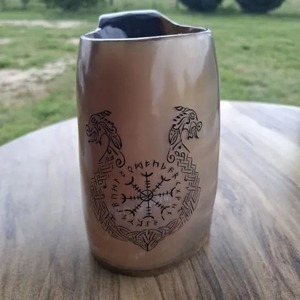 Authentic Handmade Engraved Buffalo Horn Viking Drinking Mug Hand Carved Mead Horn Custom Logo Barware Tankard Christmas - Product Image 6