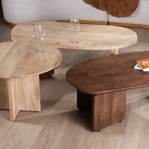 Vandana Golden Legacy coffee tables in natural and brown mango wood with a <b>sandblasted</b> Pisa finish - Product Image 5
