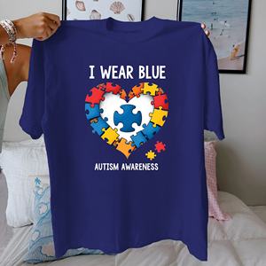 Llevo azul conciencia del autismo Camiseta de algodón puro Mujer ajuste cómodo - Product Image 1
