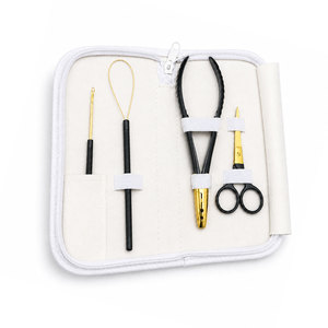 Kit d'outils pour extensions de cheveux Micro Link Premium Noir et Or avec pinces en acier inoxydable, crochet, enfileur à boucle et ciseaux - Product Image 6