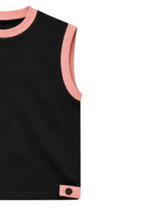 Ensemble décontracté d'été pour homme : débardeur noir sans manches et short en coton avec bordure rose et cordon de serrage – Tenue deux pièces style streetwear - Product Image 2