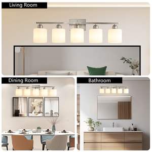 Appliques murales modernes pour salle de bain à 5 lumières, nickel brossé, abat-jour en verre givré blanc laiteux, douille E26 (ampoules non incluses) - Product Image 4
