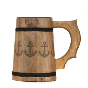 Jarra de Cerveza Ecológica de Madera Maciza con Doble Pared Aislante |   Jarra de Madera con Ancla Pirata Grabada para Bar en Casa o Pub - Product Image 2