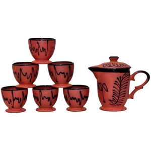 SwamiG TradeX Classic Handcrafted Eco-Friendly Heat-Resisting Indian Origin Natural <b>Clay</b> Tea/Coffee <b>Set</b> with Kettle - Product Image 2