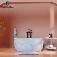 Baignoire autoportante de luxe en marbre naturel, forme ronde en pierre veinée unique, modèle OEM BT-135A