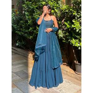 Sweet Teal Blue Georgette <b>Party</b> Wear Lehenga Choli Set with Dupatta - Product Image 3