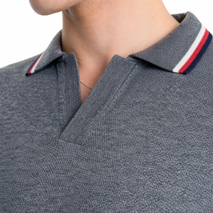 Slate Grey Slim Fit Down <b>Collar</b> Knit Polo <b>Shirt</b> for <b>Men</b> Premium Quality Summer Wear Short Sleeves <b>Men's</b> Polo <b>Shirts</b> - Product Image 3