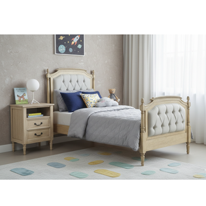 Cama Infantil Moderna Clásica de Lujo, de Madera Maciza, con Cabecera Acolchada, Tamaño Individual, Muebles Naturales para Dormitorio - Product Image 3