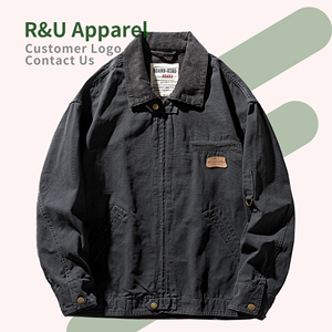 Men's Black Canvas Workwear Jacket with Solid Lining Hooded Breathable <b>Covered</b> <b>Button</b> Closure Regular Fit Winter Wear Logo - Product Image 1
