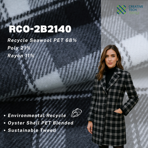 Tissu Tweed en Polyester et Rayonne Recyclés avec Laine de Mer 68/21/11, Tissu de Mode Écologique en Coquille d'Huître Recyclée RCO-2B2140 - Product Image 2