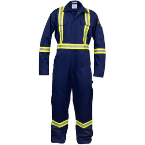 Combinaison de travail ignifuge bleu marine pour homme avec bandes réfléchissantes, uniforme de sécurité haute visibilité - Product Image 1