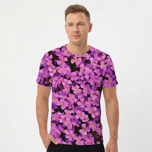 <b>Men's</b> Short Sleeve O-Neck <b>T</b>-<b>Shirt</b> <b>Floral</b> Purple Print Knitted Casual Regular Fit - Product Image 5