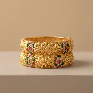 STUNNING SPARKLES Classic Traditional High Gold Plated Brass Openable Patla Bangles for Women Girls Festive Functions Elegant - Product Image 1