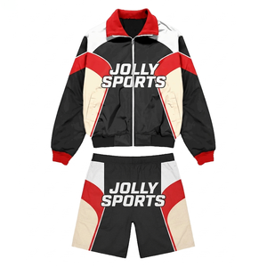 Ensemble coupe-vent court pour homme en microfibre de polyester noir avec empiècements contrastants et logo personnalisé par transfert thermique - Product Image 4