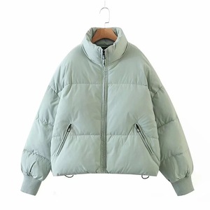 Winter Women's Quilted Puffer <b>Jacket</b> Stand Collar Full <b>Sleeve</b> Thick Padding <b>Short</b> Length Solid Color Zipper Closure Outerwear - Product Image 4