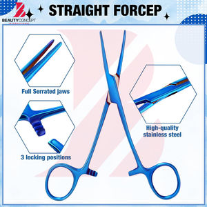 2 pièces, couleur bleue, fournisseur fiable, pinces droites et courbées en acier inoxydable, instruments chirurgicaux, forceps hémostatiques Kelly - Product Image 3