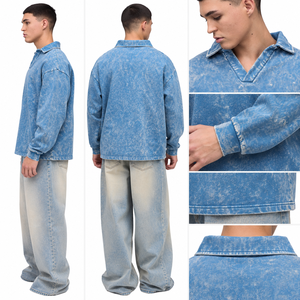Oversized Tie-<b>Dye</b> Knitted Pullover Long Sleeve Casual Sweatshirt Turn-Down Collar <b>Blue</b> Cotton Spring Wear - Product Image 4