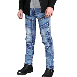 Pantalones vaqueros negros rasgados de motociclista personalizados al por mayor 2026, de diseño, ajustados, desgastados, apilados, de mezclilla para hombre - Product Image 1