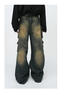 LEDUO Jeans en denim slim fit pour homme, tricotés, délavés, coupe droite, style streetwear, baggy - Product Image 3