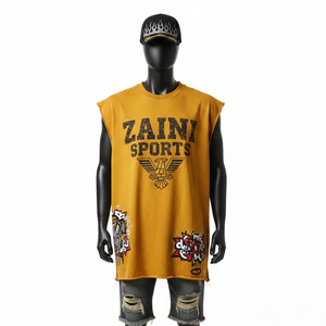 T-shirt sans manches pour homme, en jersey de coton et polyester doux et respirant, logo personnalisé, 100% coton, coupe ample, imprimé - Product Image 5