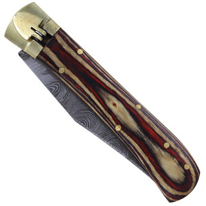 Cuchillo de bolsillo plegable de acero de Damasco hecho a mano con mango de madera y funda de cuero, cuchillos de supervivencia al por mayor, Pasha Enterprises - Product Image 4