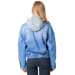 Women's Casual 2026 Color Block Cotton <b>Denim</b> <b>Jacket</b> <b>Custom</b> Logo Printing Breathable Quick Dry Winter Full Sleeves <b>Denim</b> <b>Jacket</b> - Product Image 2