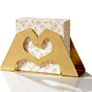 Luxury <b>Gold</b> Heart Shape Napkin Holder, Decorative Metal <b>Paper</b> <b>Tissue</b> Stand Kitchen Restaurant Hotel Party and Home Decor - Product Image 1