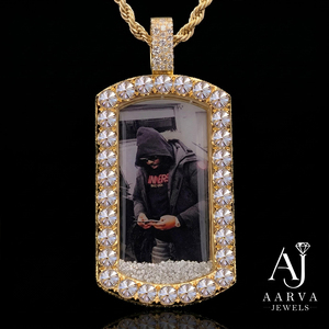 Collier pendentif photo personnalisé serti de zircons, breloque commémorative plaqué or rose sur argent, bijou hip-hop style dog tag pour cadeau - Product Image 6
