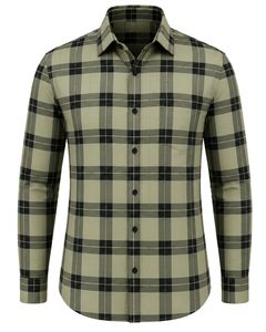 Chemise à carreaux noire décontractée et habillée pour homme, à manches longues, boutonnée, en flanelle de coton, pour le bureau, personnalisable - Product Image 1