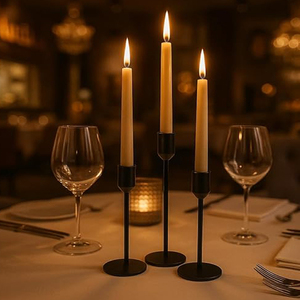 Set of 3 <b>Black</b> Metal Candle Holders Minimalist Taper Candle Holders for Dining Table - Product Image 3