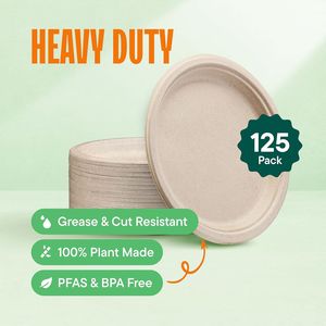 Piatti Monouso 100% Compostabili ed Ecologici, Resistenti, 10 Pollici, Biodegradabili in Bagassa (Senza PFAS), Confezione da 125 - Product Image 2