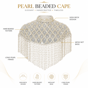 Poncho court de luxe en maille perlée, col roulé, orné à la main de franges aux épaules, à bouton unique, pour soirée nuptiale - Product Image 6