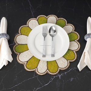 Luxury Modern Beaded Placemat Eco-Friendly <b>Round</b> Design With Glass <b>Cloth</b> and Polyester <b>Table</b> Pad - Product Image 2