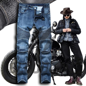 Pantalon de moto en denim noir pour homme avec protections intégrées, style streetwear toutes saisons, jeans de style moto - Product Image 3