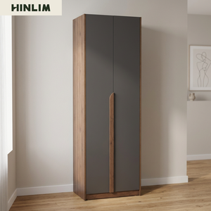 Armario Moderno Minimalista de 2 Puertas con Puertas de Lámina, Mueble de Dormitorio Delgado Independiente con Tiradores de Madera, Diseño que Ahorra Espacio, Knock 1 - Product Image 1
