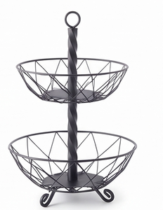 Premium Two-Tier Metal <b>Wire</b> Storage <b>Basket</b> Geometric Design Rustic Style <b>Hanging</b> Multi-Purpose Organizer Stylish Tabletop Accent - Product Image 5