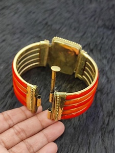 Handmade Polished Studded Red Stone in Brass Bangles filled with Resin Inlay Vintage Brass Partywear Bangles reasonable Price - Product Image 6