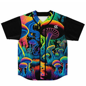 Camiseta de Béisbol Personalizada con Estampado de Hongos Psicodélicos para Hombre, Uniforme de Equipo con Botones, Camisa Deportiva Transpirable de Poliéster, OEM - Product Image 2