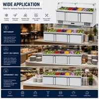 Table de préparation réfrigérée commerciale pour salades, 8 bacs, comptoir réfrigérant en acier inoxydable, bar à salades pour supermarché