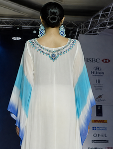 White Blue Floral Embroidery Long Sleeve <b>Kaftan</b> Plus Size Maternity Abaya Quick Dry Breathable Summer Eid Beach Vacation Wear - Product Image 2