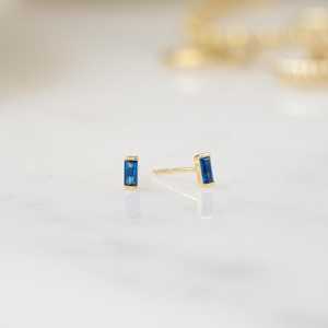 Sapphire <b>Stud</b> <b>Earrings</b> 925 Sterling Silver 14K Gold Plated Tiny Minimalist <b>Blue</b> Birthstone <b>Earrings</b> Gift For Her - Product Image 6