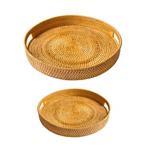 Round Wicker RATTAN <b>BASKET</b> / <b>TRAY</b> Rattan <b>Tray</b> Woven Serving <b>Tray</b> for Modern Home Decor - Product Image 1