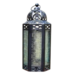 Lanterne à bougie marocaine en métal noir, vente en gros d'usine, pour table ou à suspendre, lampe hexagonale décorative en verre pour la décoration intérieure - Product Image 1